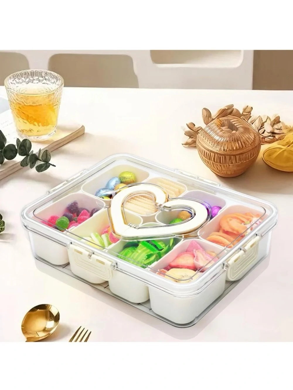 Viral Heart Handles Snackle Organizer Box | 8 Compartments | NEW